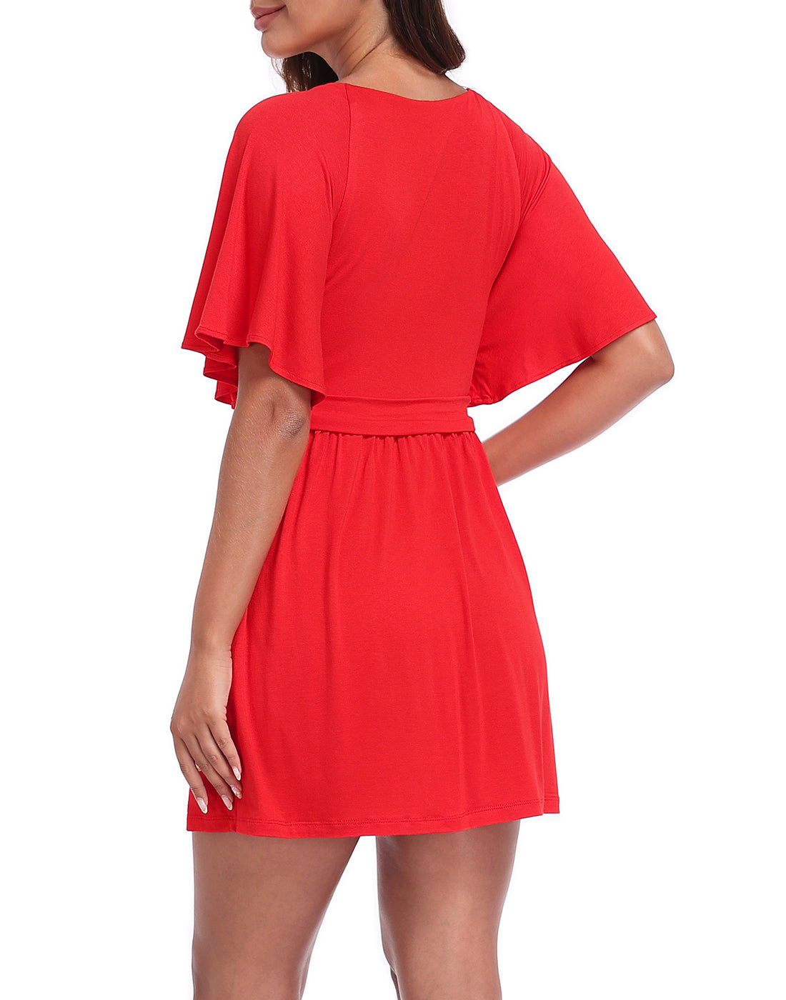 Women's Flutter Sleeve Skirted Romper Dress with Quick Slip Built-in Shorts and Pockets
