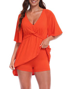 Women's Flutter Sleeve Skirted Romper Dress with Quick Slip Built-in Shorts and Pockets