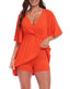 Flutter Sleeve Skirted Romper Dress in Spicy Orange