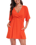 Women's Flutter Sleeve Skirted Romper Dress with Quick Slip Built-in Shorts and Pockets