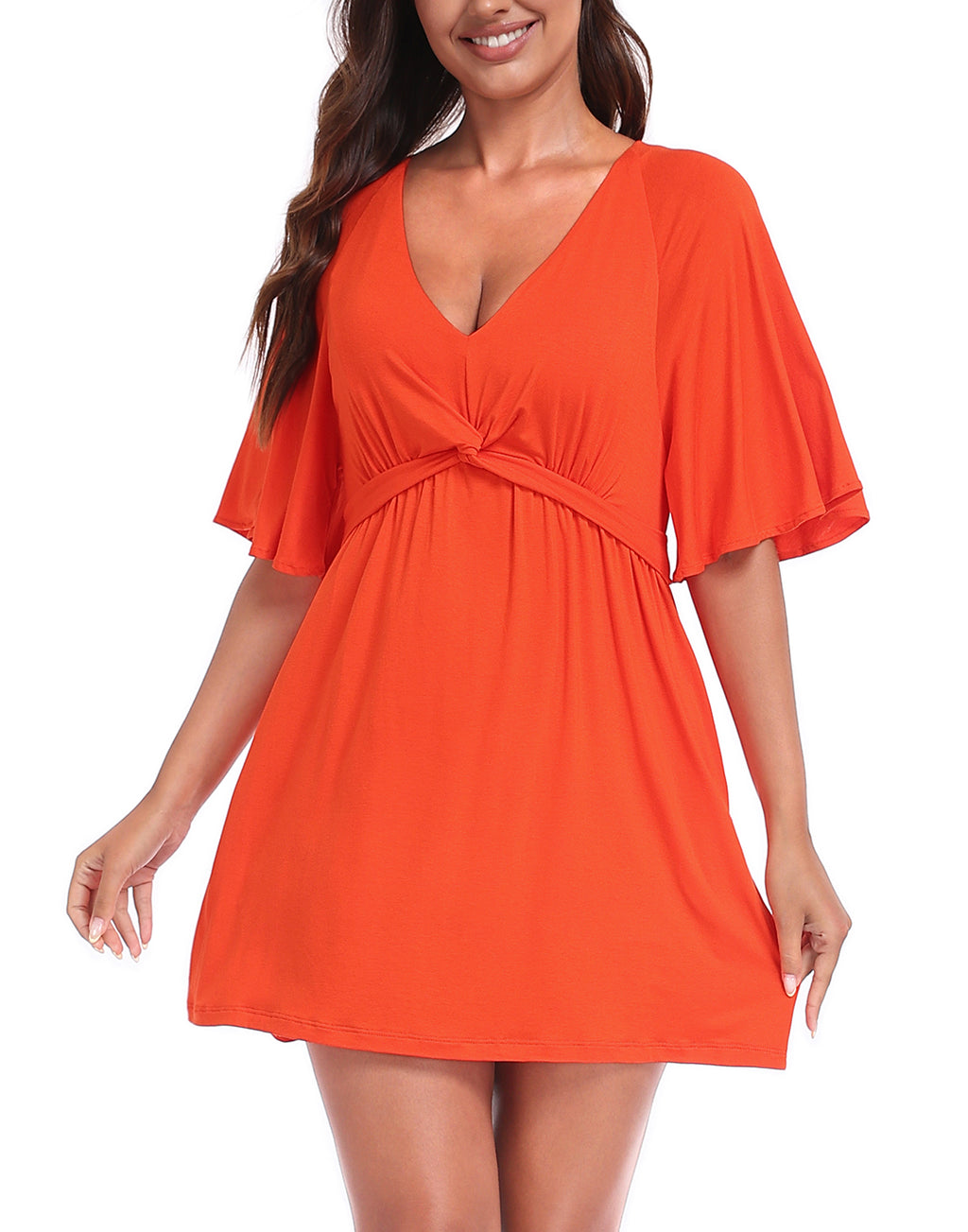 Women's Flutter Sleeve Skirted Romper Dress with Quick Slip Built-in Shorts and Pockets