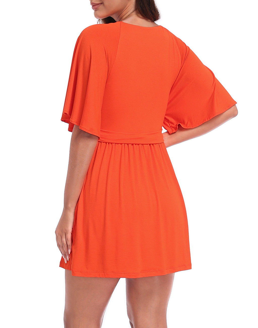 Women's Flutter Sleeve Skirted Romper Dress with Quick Slip Built-in Shorts and Pockets