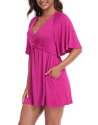 Women's Flutter Sleeve Skirted Romper Dress with Quick Slip Built-in Shorts and Pockets