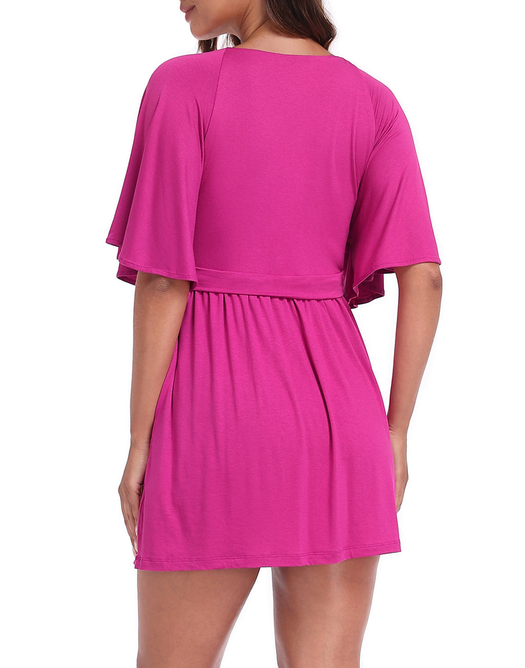 Women's Flutter Sleeve Skirted Romper Dress with Quick Slip Built-in Shorts and Pockets