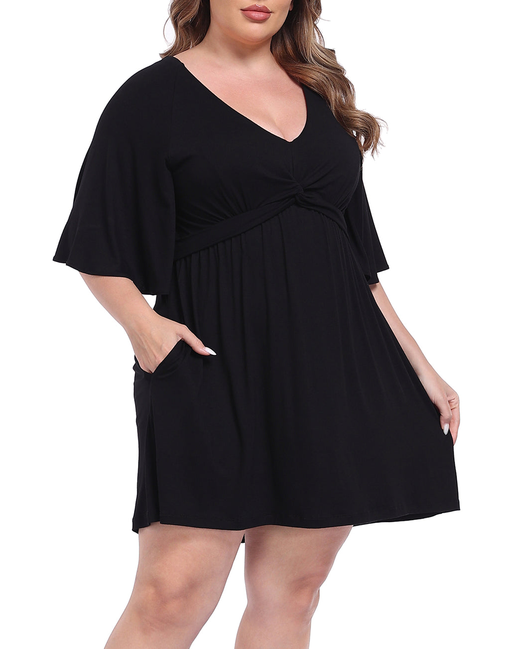 Women's Plus Size Flutter Sleeve Skirted Romper Dress with Quick Slip Built-in Shorts and Pockets