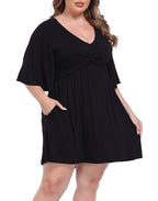 Women's Plus Size Flutter Sleeve Skirted Romper Dress with Quick Slip Built-in Shorts and Pockets
