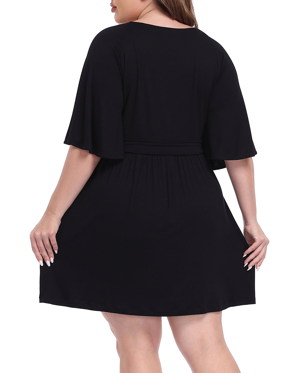 Women's Plus Size Flutter Sleeve Skirted Romper Dress with Quick Slip Built-in Shorts and Pockets