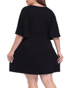 Women's Plus Size Flutter Sleeve Skirted Romper Dress with Quick Slip Built-in Shorts and Pockets