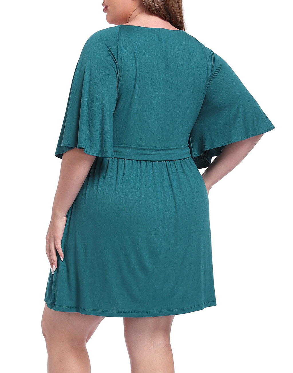 Women's Plus Size Flutter Sleeve Skirted Romper Dress with Quick Slip Built-in Shorts and Pockets