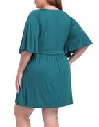 Women's Plus Size Flutter Sleeve Skirted Romper Dress with Quick Slip Built-in Shorts and Pockets