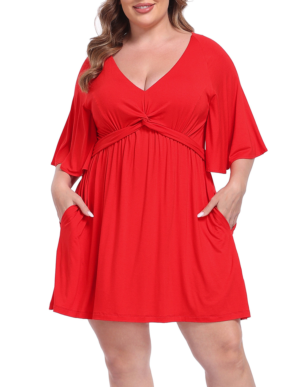 Women's Plus Size Flutter Sleeve Skirted Romper Dress with Quick Slip Built-in Shorts and Pockets