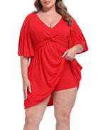 Women's Plus Size Flutter Sleeve Skirted Romper Dress with Quick Slip Built-in Shorts and Pockets