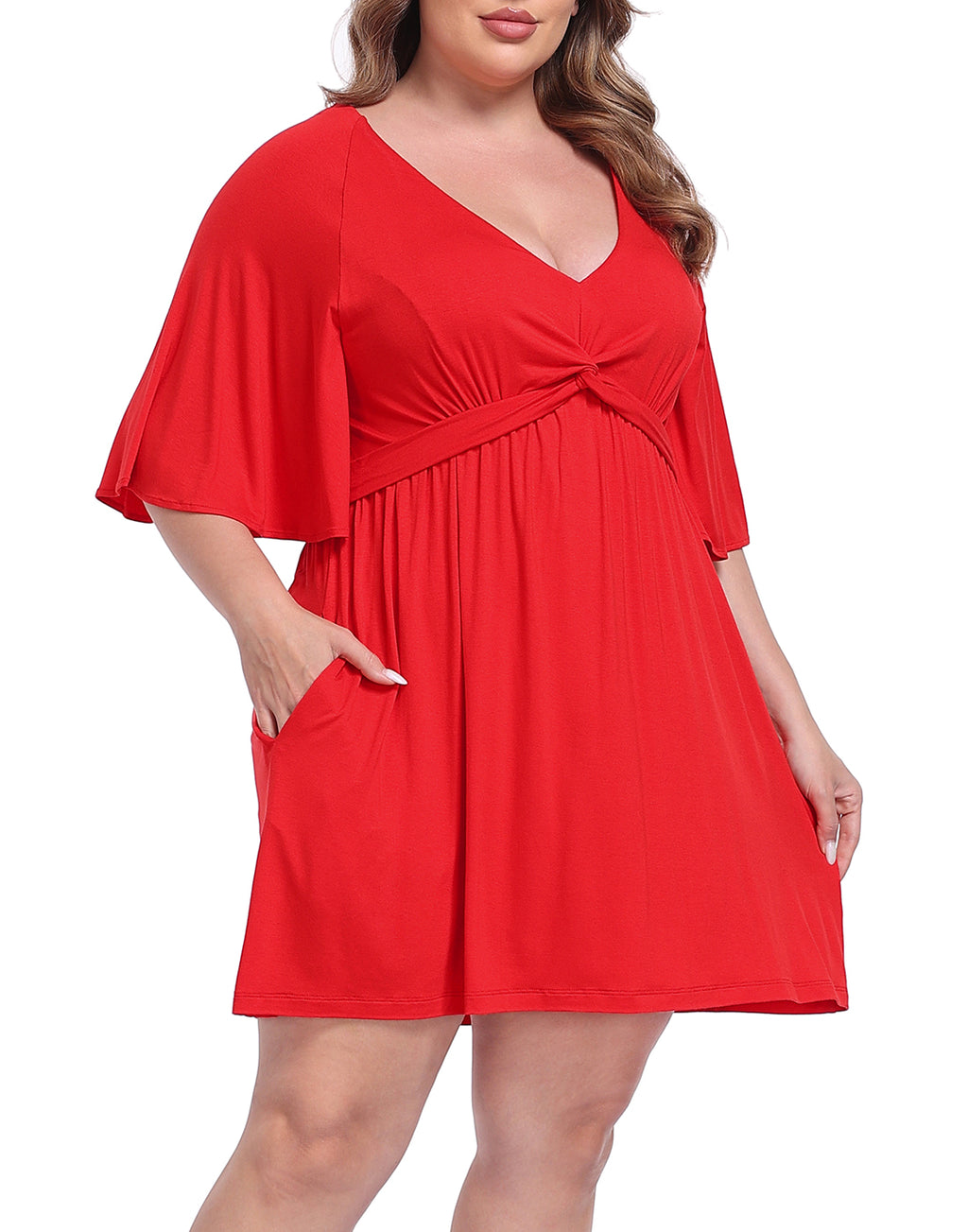 Women's Plus Size Flutter Sleeve Skirted Romper Dress with Quick Slip Built-in Shorts and Pockets