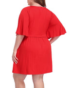 Women's Plus Size Flutter Sleeve Skirted Romper Dress with Quick Slip Built-in Shorts and Pockets