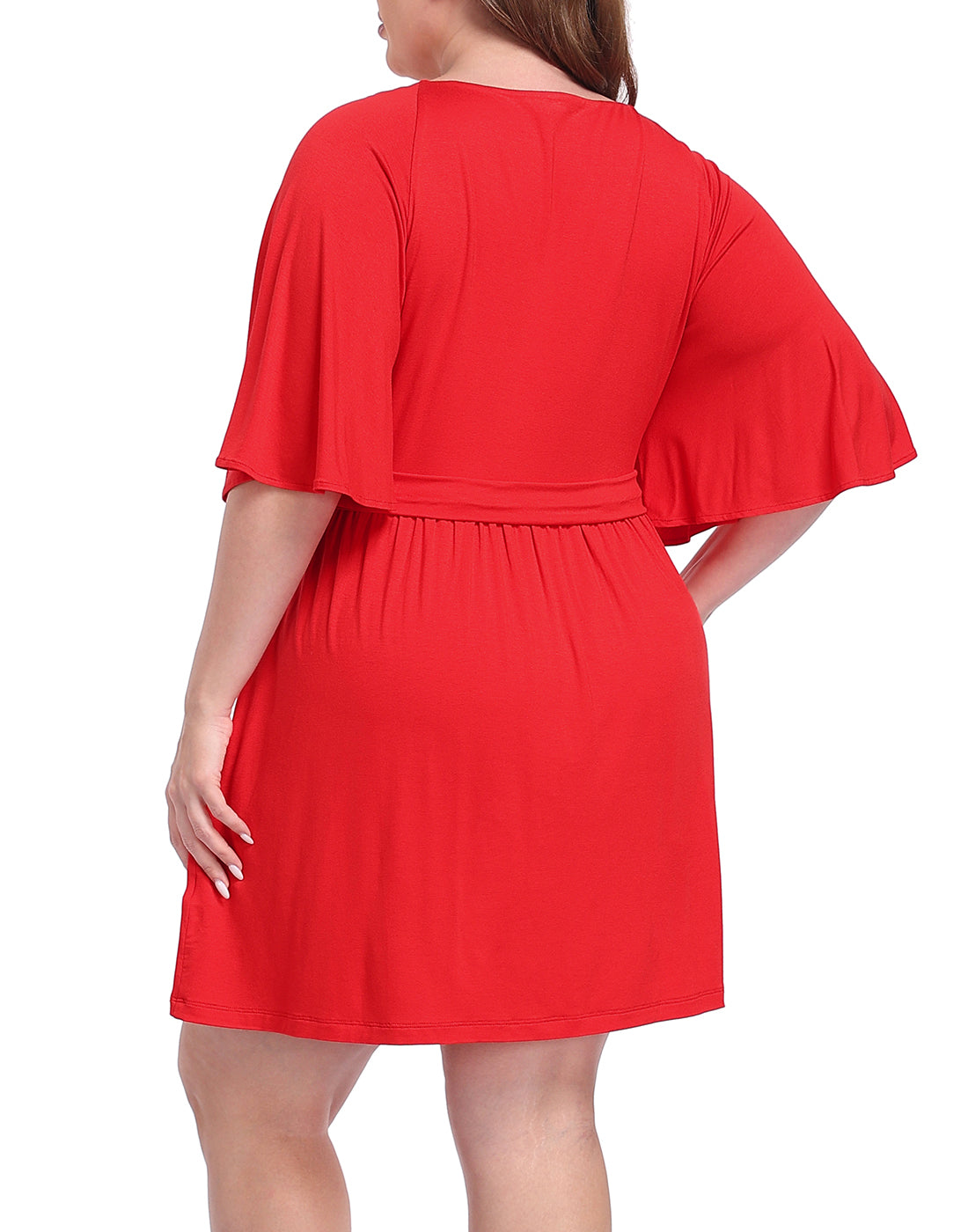 Women's Plus Size Flutter Sleeve Skirted Romper Dress with Quick Slip Built-in Shorts and Pockets