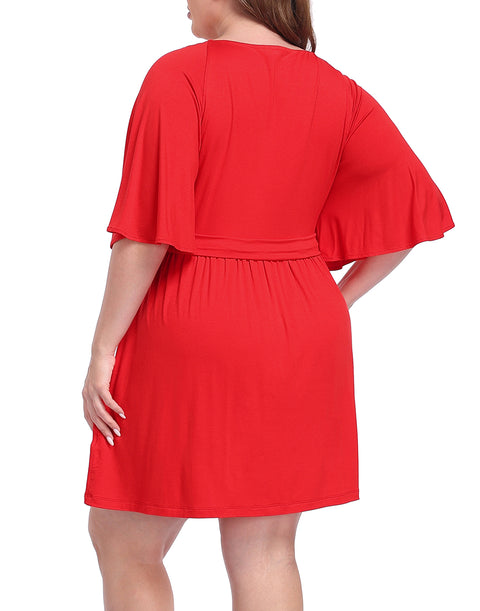 Women's Plus Size Flutter Sleeve Skirted Romper Dress with Quick Slip Built-in Shorts and Pockets