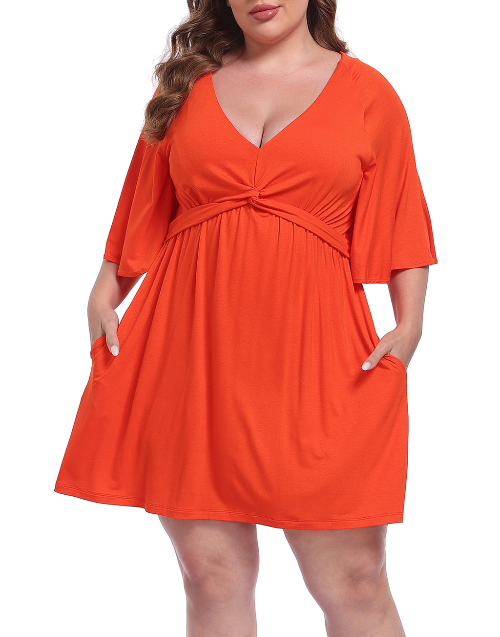 Women's Plus Size Flutter Sleeve Skirted Romper Dress with Quick Slip Built-in Shorts and Pockets