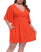Women's Plus Size Flutter Sleeve Skirted Romper Dress with Quick Slip Built-in Shorts and Pockets