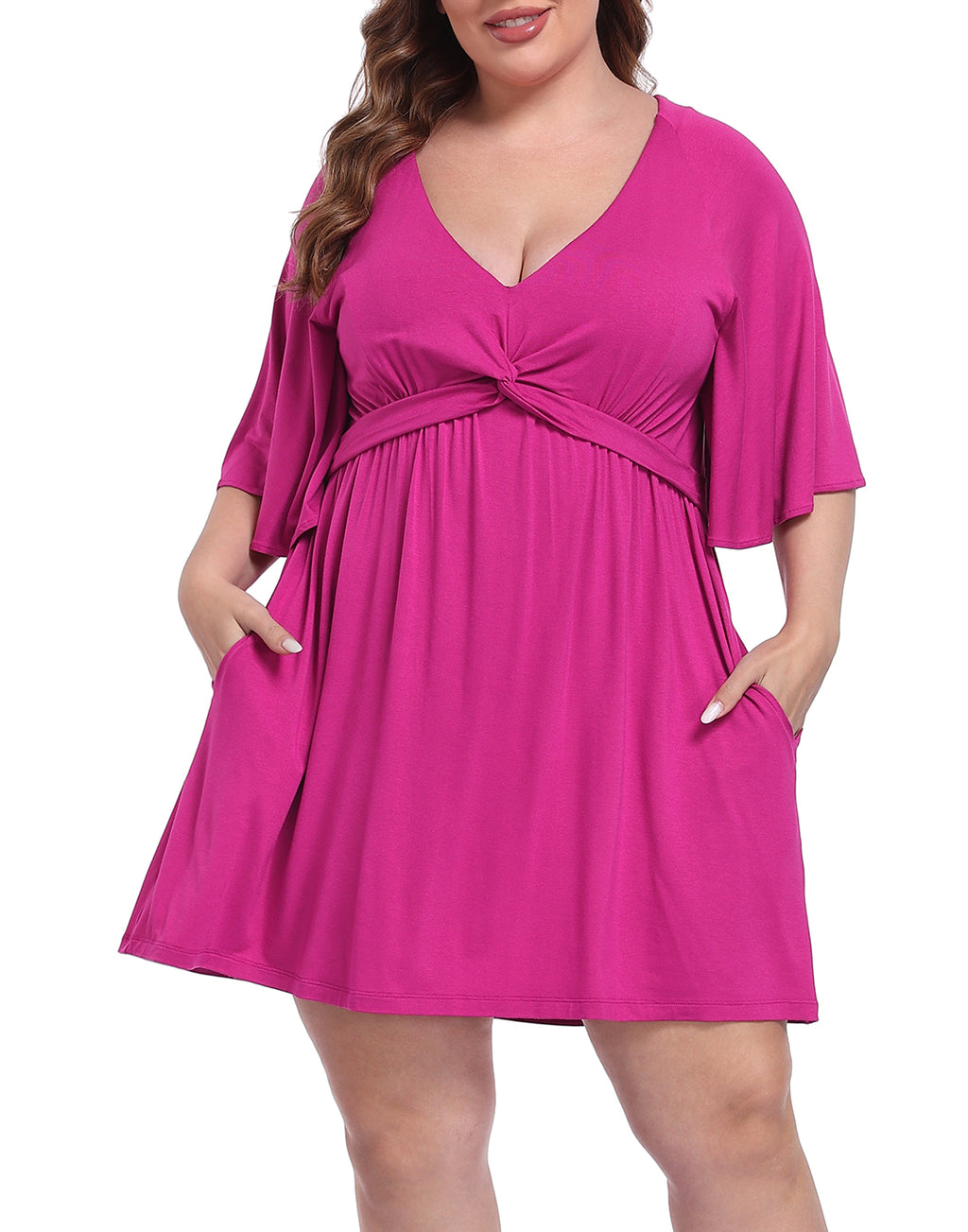 Women's Plus Size Flutter Sleeve Skirted Romper Dress with Quick Slip Built-in Shorts and Pockets