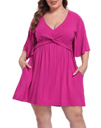 Women's Plus Size Flutter Sleeve Skirted Romper Dress with Quick Slip Built-in Shorts and Pockets