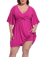 Women's Plus Size Flutter Sleeve Skirted Romper Dress with Quick Slip Built-in Shorts and Pockets