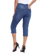 Pull On Capri Jeans 21" Inseam Slim Fit Cropped Stretch Denim Capris with Pockets