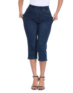 Pull On Capri Jeans 21" Inseam Slim Fit Cropped Stretch Denim Capris with Pockets