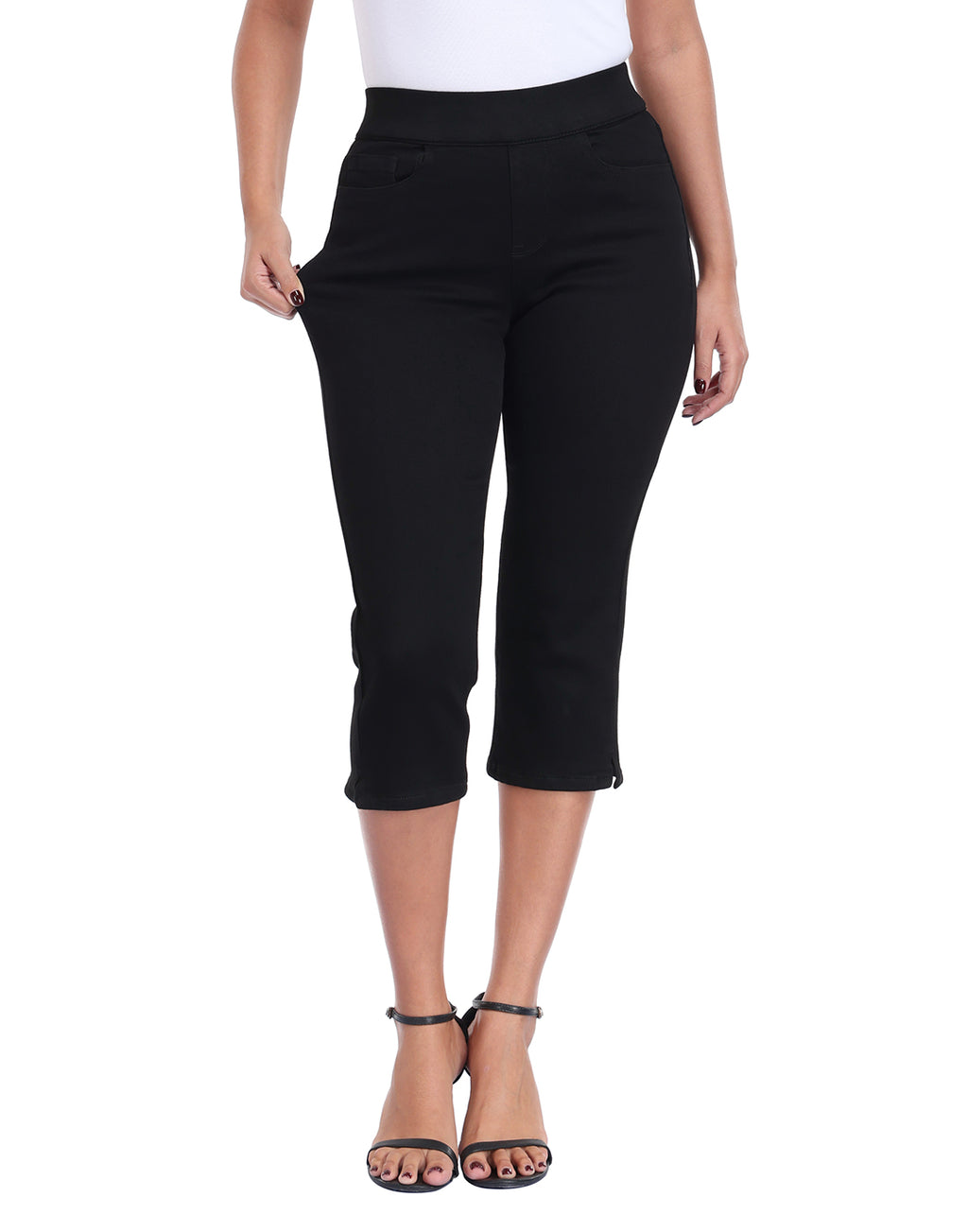 Pull On Capri Jeans 21" Inseam Slim Fit Cropped Stretch Denim Capris with Pockets