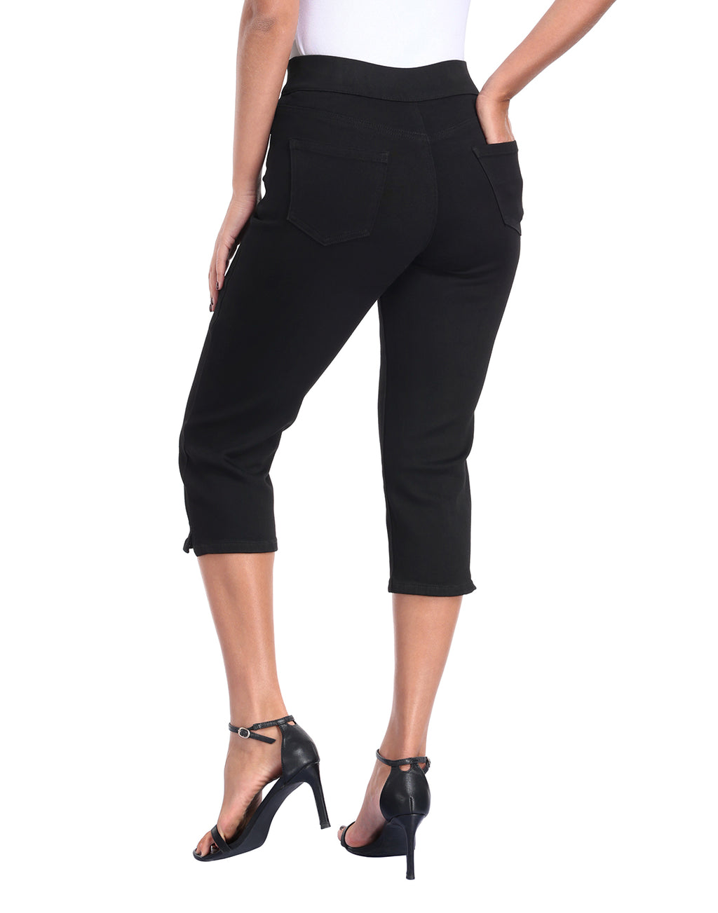 Pull On Capri Jeans 21" Inseam Slim Fit Cropped Stretch Denim Capris with Pockets