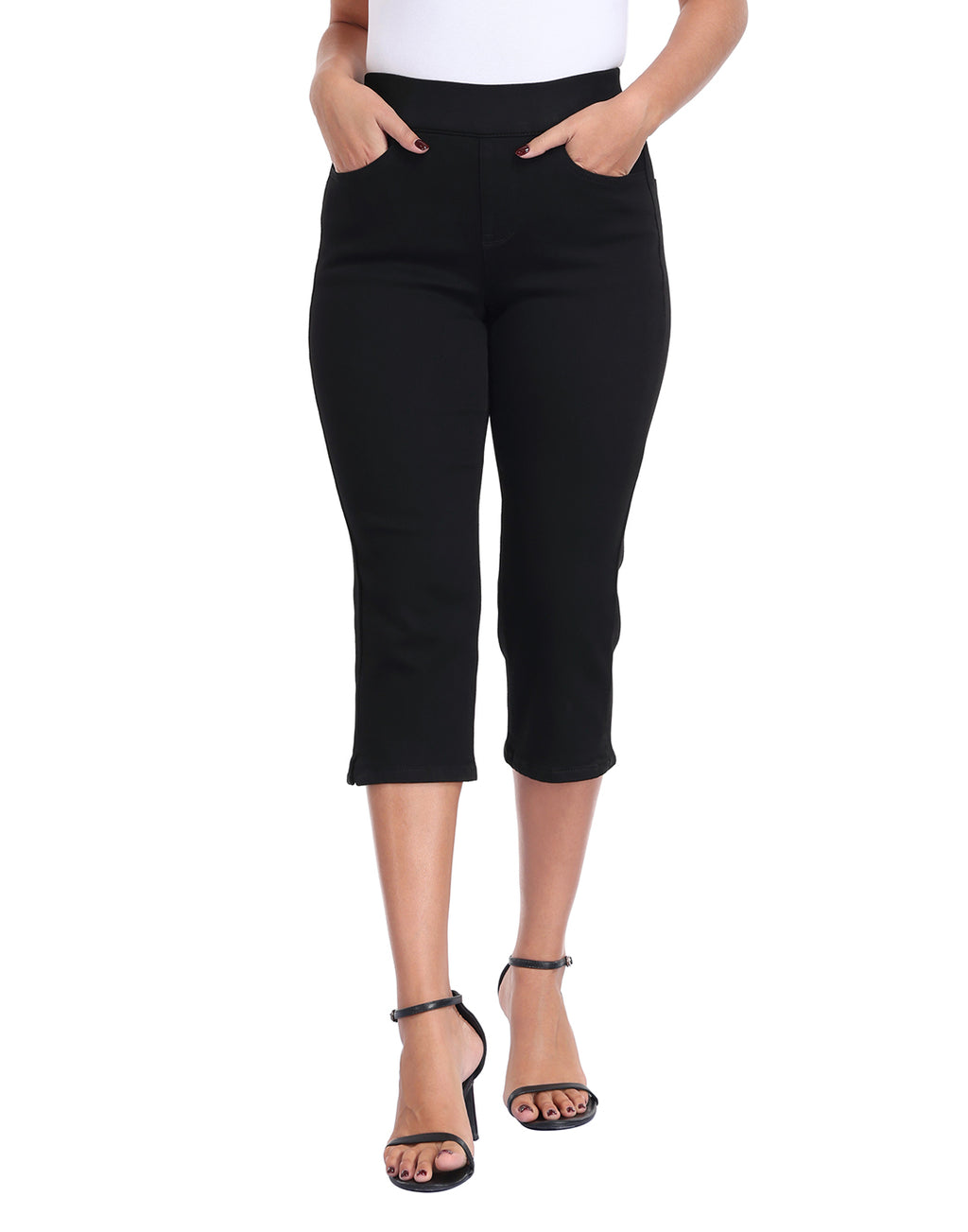 Pull On Capri Jeans 21" Inseam Slim Fit Cropped Stretch Denim Capris with Pockets
