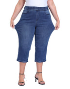 Plus Size Pull On Capri Jeans 21" Inseam Slim Fit Cropped Stretch Denim Capris with Pockets