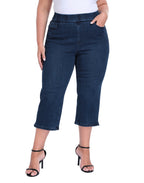Plus Size Pull On Capri Jeans 21" Inseam Slim Fit Cropped Stretch Denim Capris with Pockets