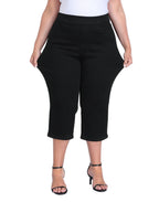 Plus Size Pull On Capri Jeans 21" Inseam Slim Fit Cropped Stretch Denim Capris with Pockets