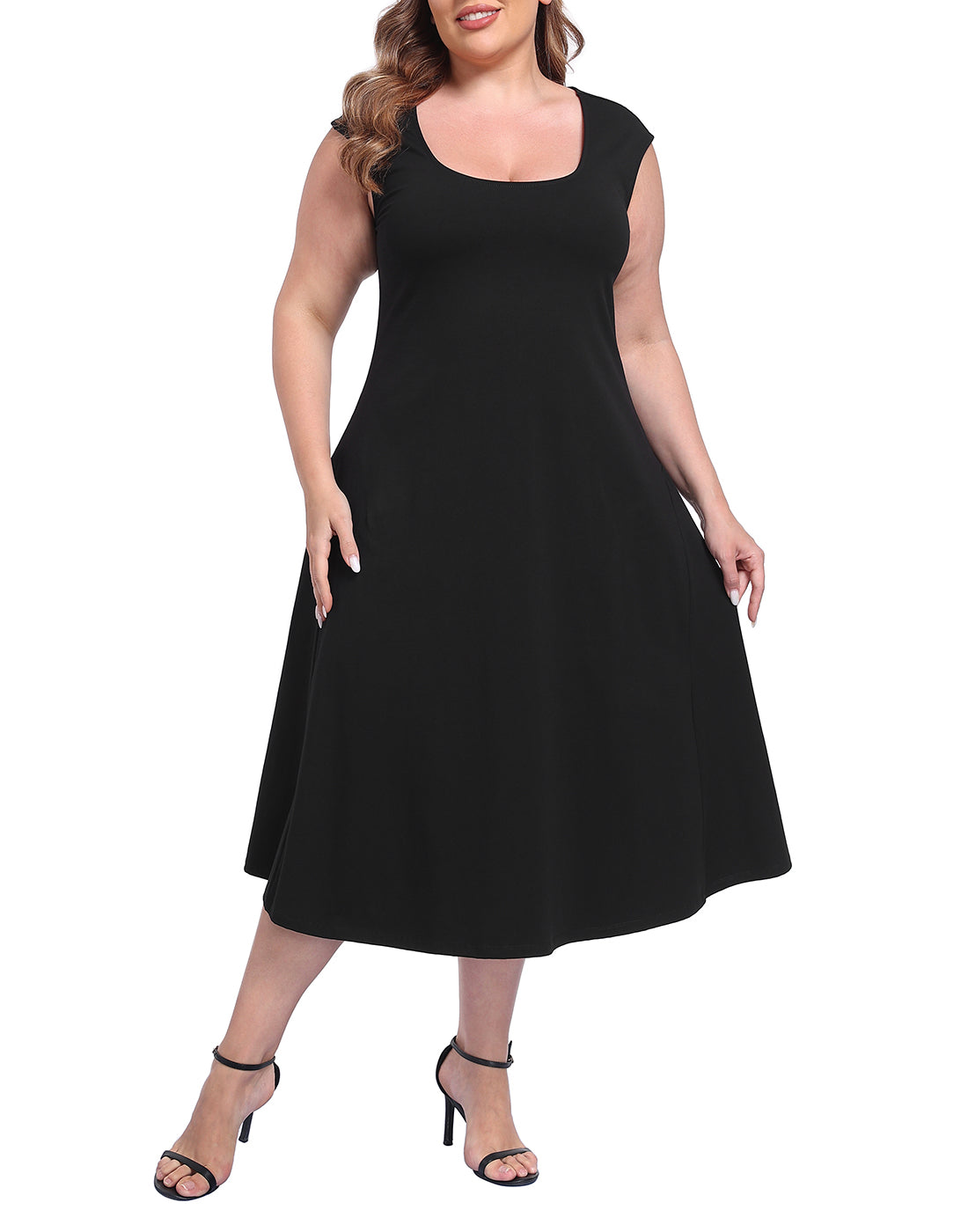 Women's Plus Size Midi Summer Dress Fit and Flare Cap Sleeve Sundresses Main image
