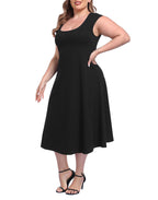 Women's Plus Size Midi Summer Dress Fit and Flare Cap Sleeve Sundresses