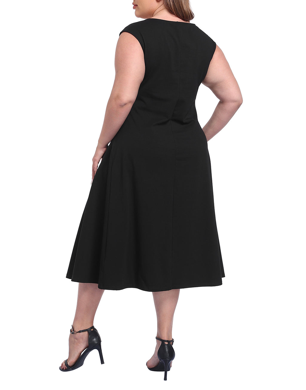 Women's Plus Size Midi Summer Dress Fit and Flare Cap Sleeve Sundresses