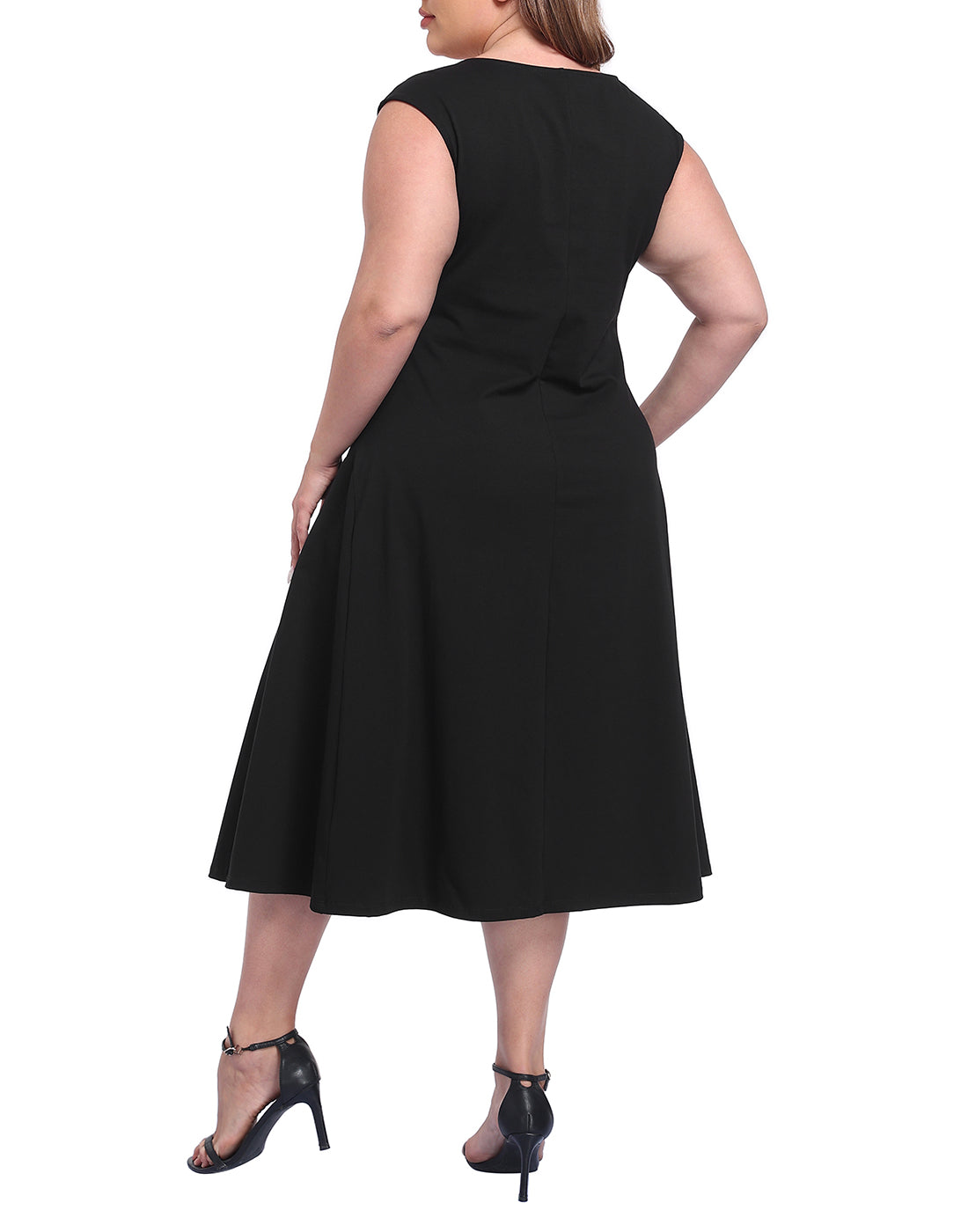 Women's Plus Size Midi Summer Dress Fit and Flare Cap Sleeve Sundresses