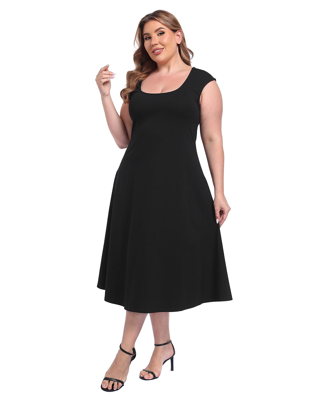 Women's Plus Size Midi Summer Dress Fit and Flare Cap Sleeve Sundresses Secondary image