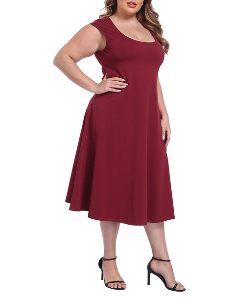 Women's Plus Size Midi Summer Dress Fit and Flare Cap Sleeve Sundresses