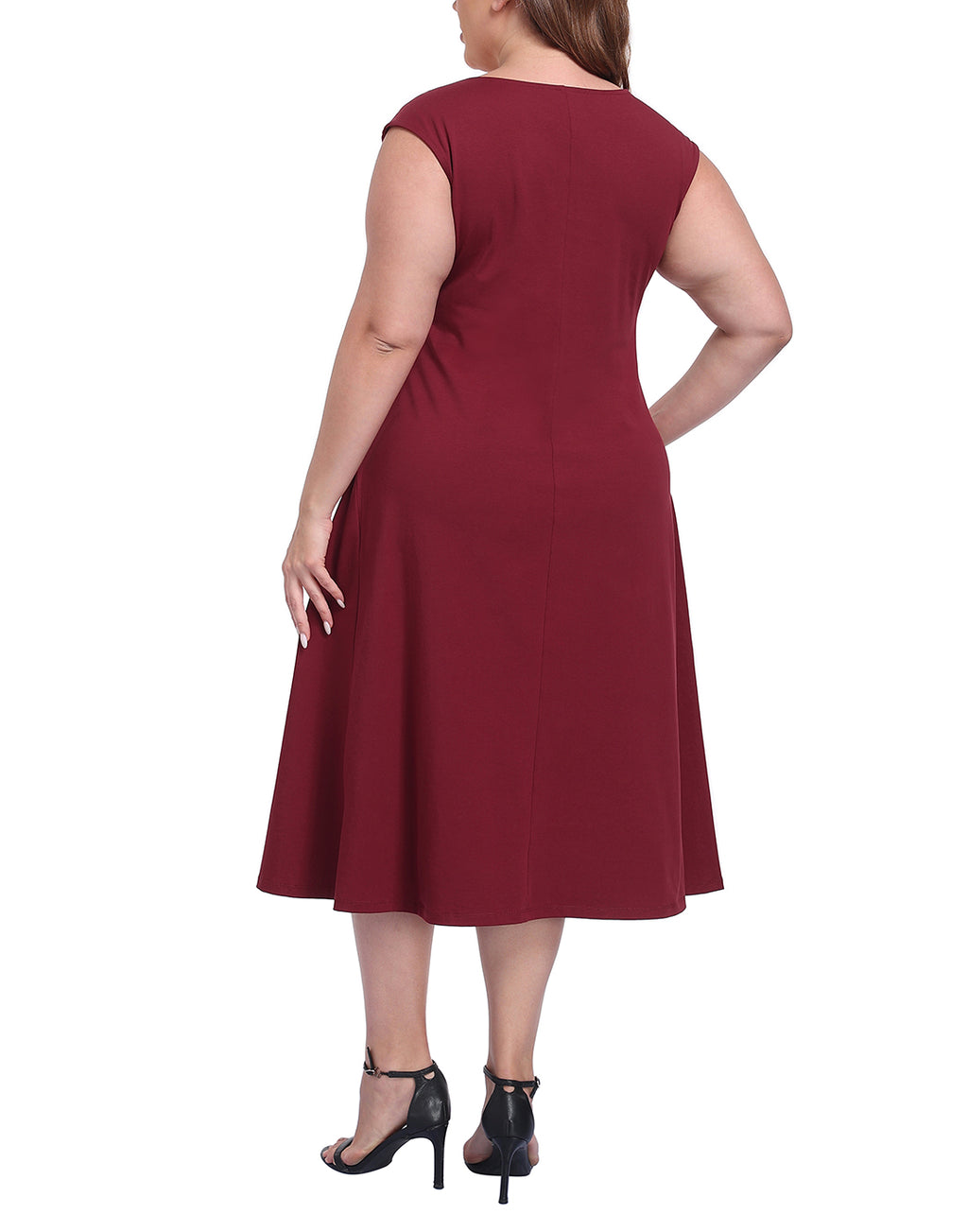 Women's Plus Size Midi Summer Dress Fit and Flare Cap Sleeve Sundresses