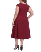 Women's Plus Size Midi Summer Dress Fit and Flare Cap Sleeve Sundresses