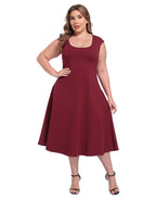 Women's Plus Size Midi Summer Dress Fit and Flare Cap Sleeve Sundresses