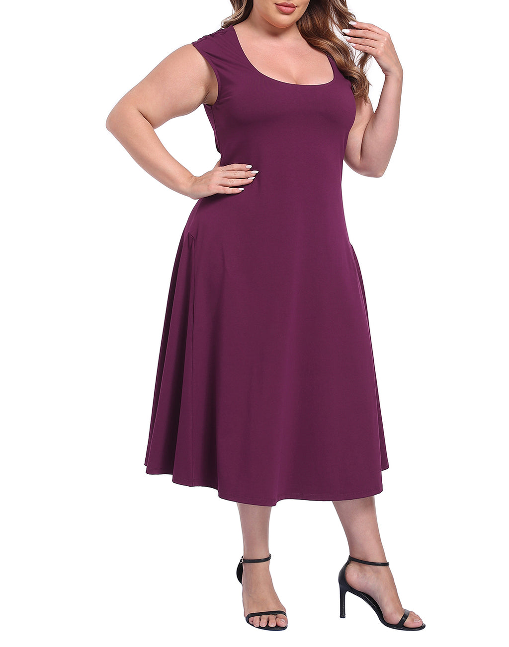 Women's Plus Size Midi Summer Dress Fit and Flare Cap Sleeve Sundresses