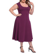 Women's Plus Size Midi Summer Dress Fit and Flare Cap Sleeve Sundresses