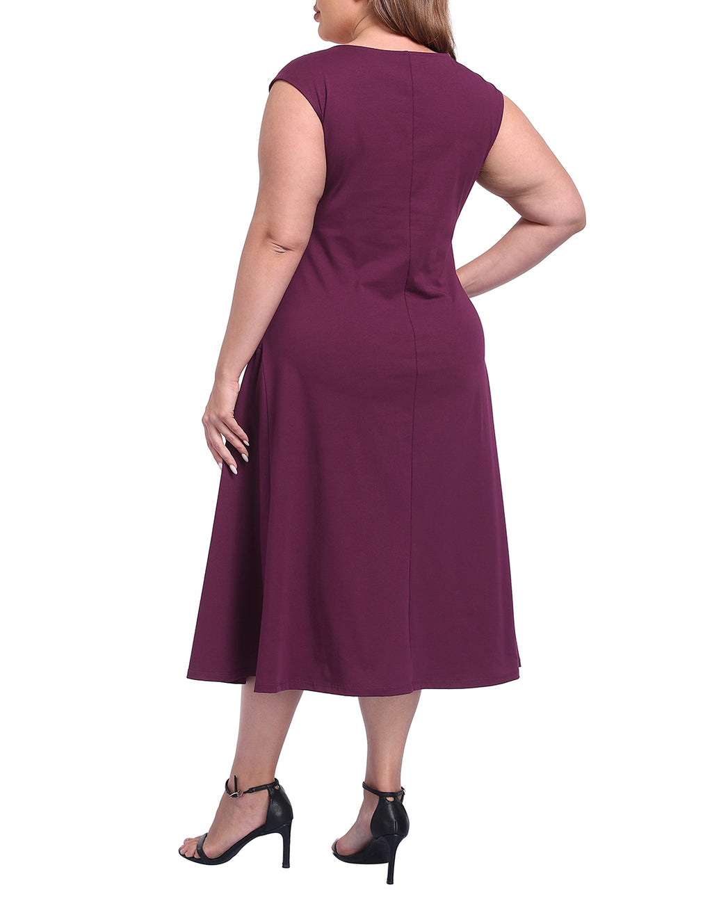 Women's Plus Size Midi Summer Dress Fit and Flare Cap Sleeve Sundresses