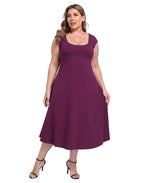 Women's Plus Size Midi Summer Dress Fit and Flare Cap Sleeve Sundresses