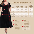 Women's Plus Size Velvet Midi Dress with Pockets - Size Chart