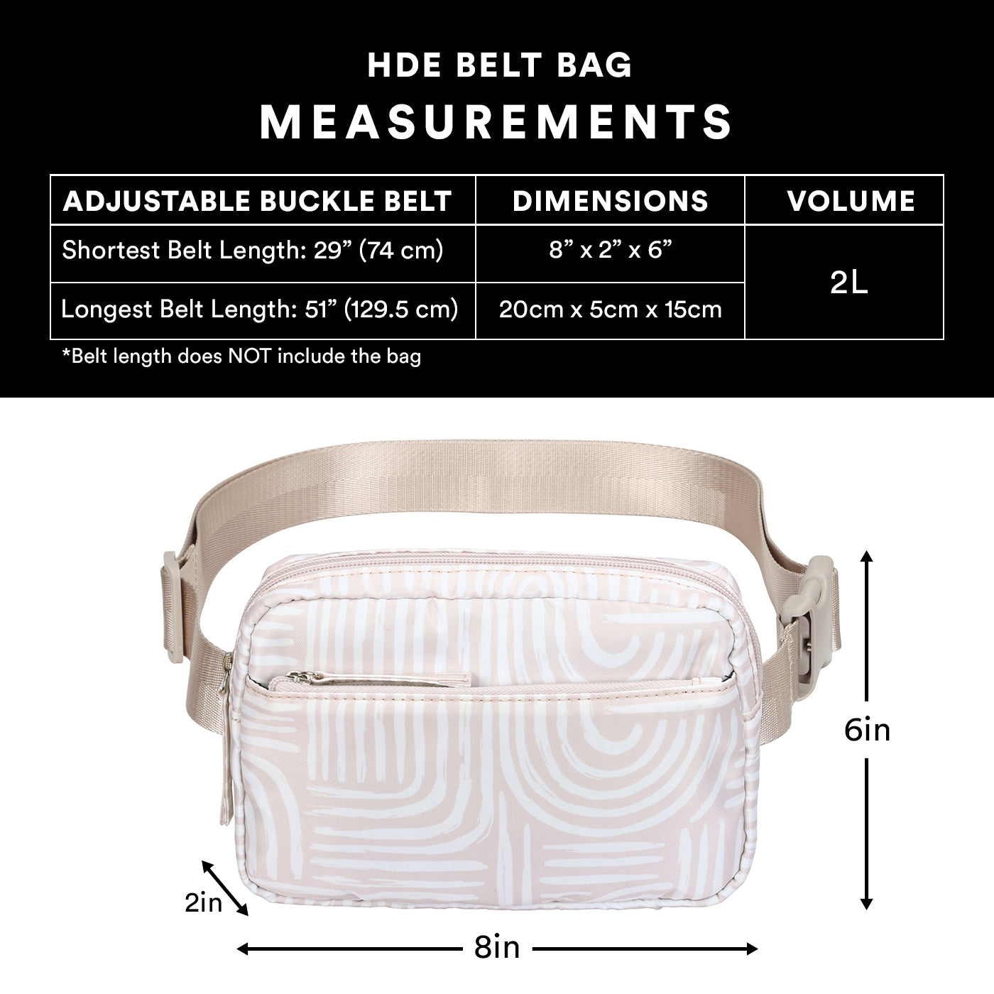 Cross Body Belt Bag 2L Fanny Pack with Adjustable Strap