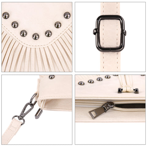 Black PU Leather Hobo Fringe Crossbody Tassel Purse Small Handbag