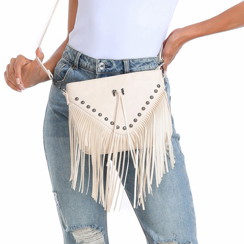 Black PU Leather Hobo Fringe Crossbody Tassel Purse Small Handbag